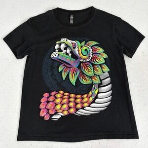 Aztec Mayan Serpent Quetzalcoat Tee Black Psychedelic Festival Rave Vibe Size L